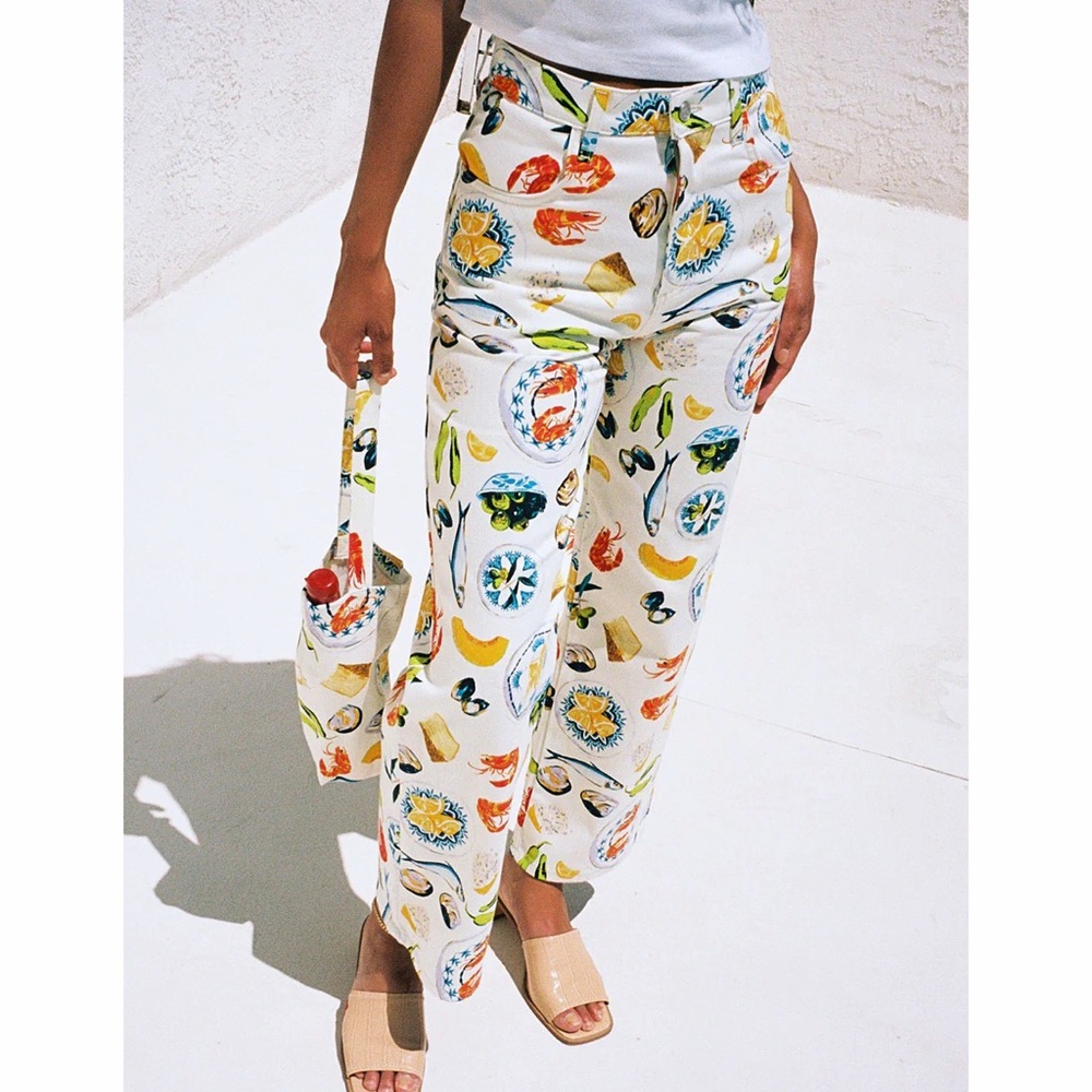 NWT Lisa Says Gah Tapas Ivory Print Robyn Jeans Pants Trousers Denim Food 4